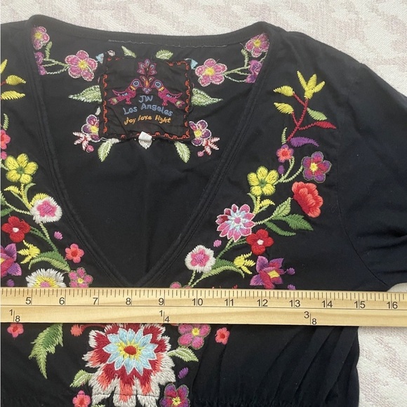 Johnny Was Elegant Black Floral Embroidered Mini Dress Sz Medium - Picture 5 of 8